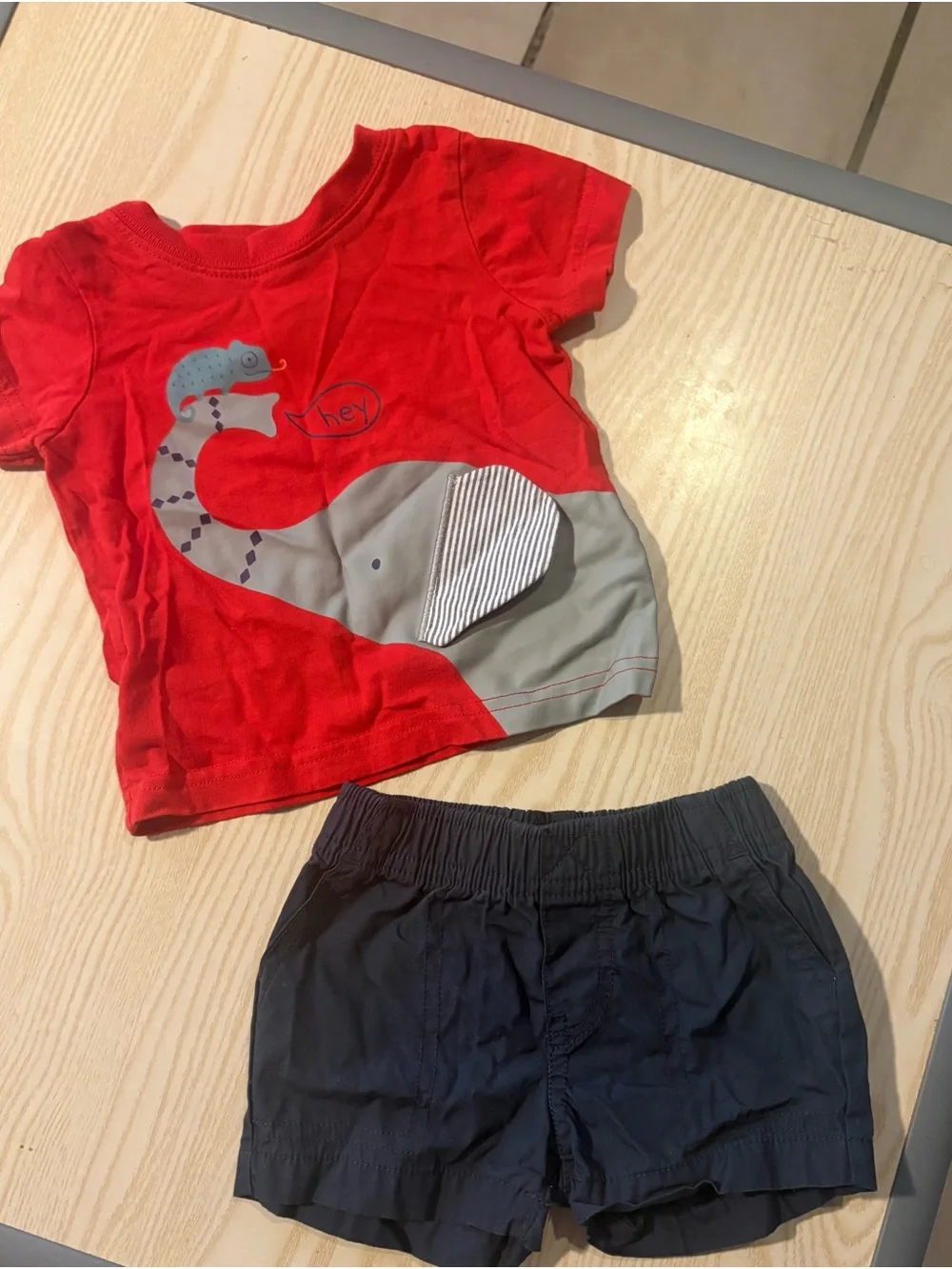 Kids Red Elephant Pajama Set - Short Sleeve Top & Navy Shorts